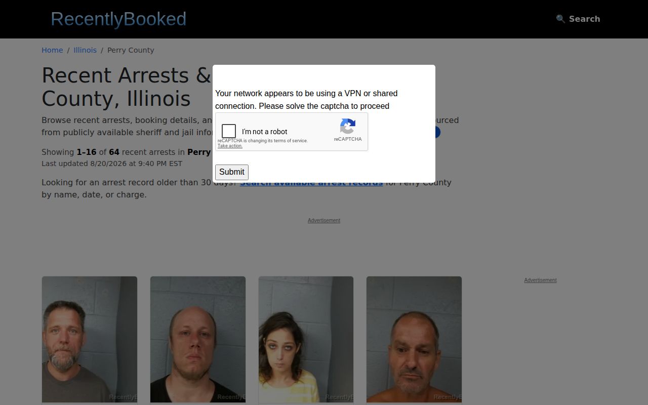Perry County unofficial recent-bookings news source framing