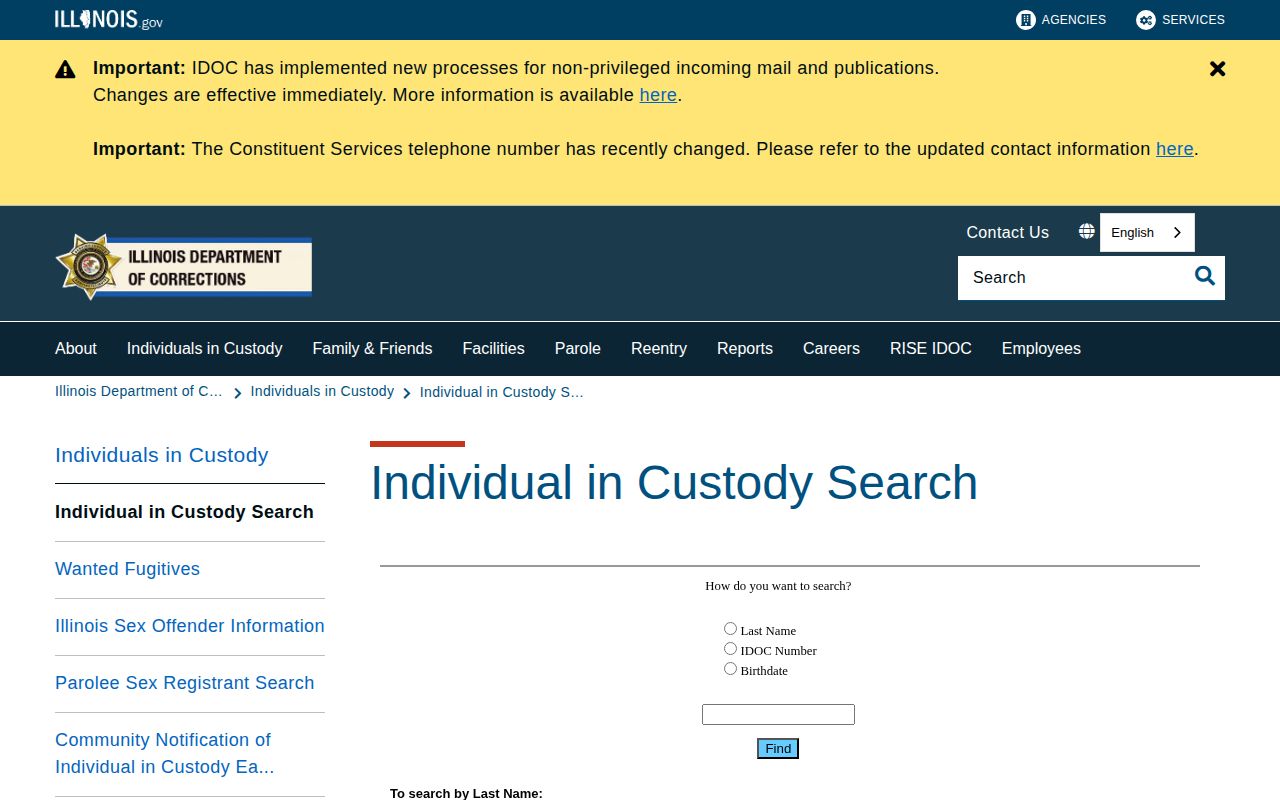 Perry County Illinois state DOC offender search landing