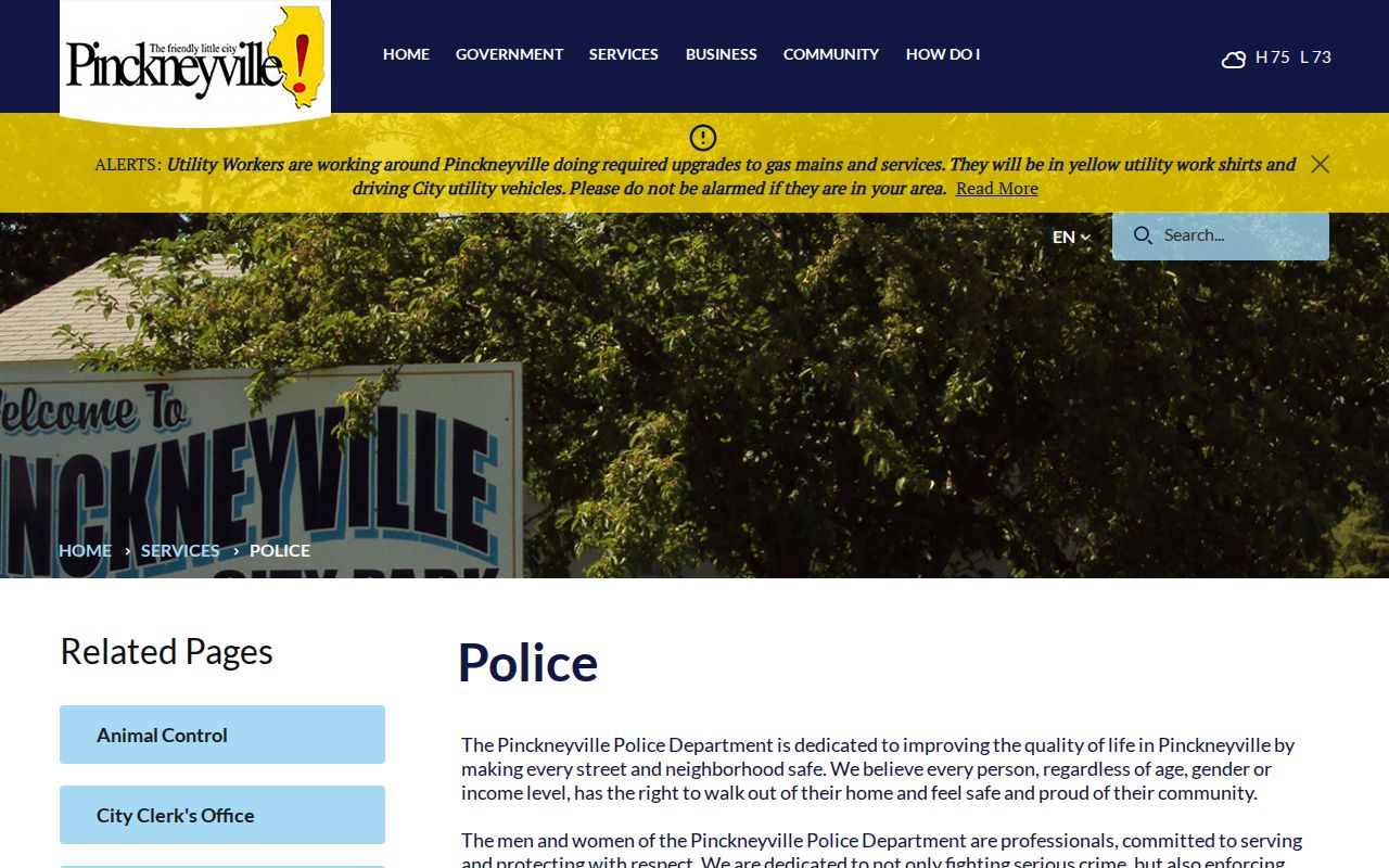 Pinckneyville Police Department contact page for Perry County arrest records